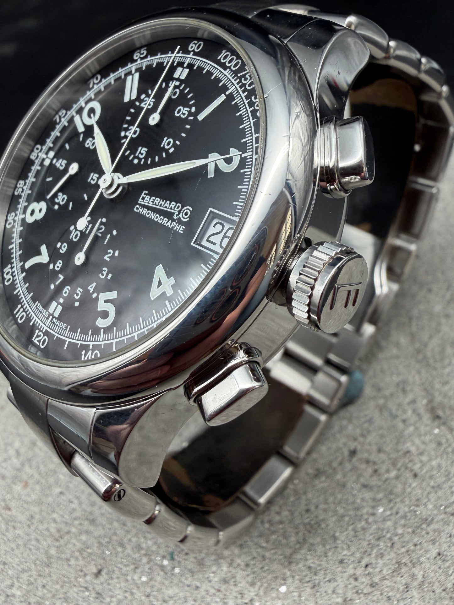 ORIGINAL EBERHARD CO TRAVERSETOLO CHRONOGRAPH AUTOMATIK GLASBODEN FULL SET B&P