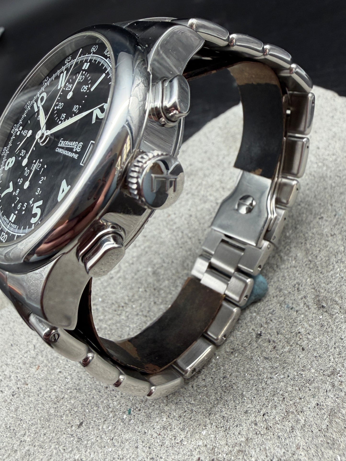 ORIGINAL EBERHARD CO TRAVERSETOLO CHRONOGRAPH AUTOMATIK GLASBODEN FULL SET B&P