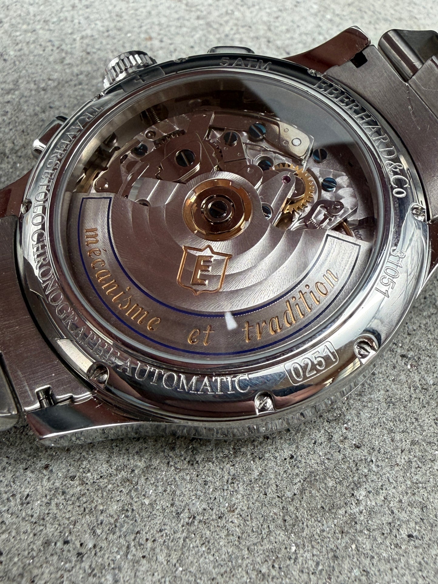 ORIGINAL EBERHARD CO TRAVERSETOLO CHRONOGRAPH AUTOMATIK GLASBODEN FULL SET B&P