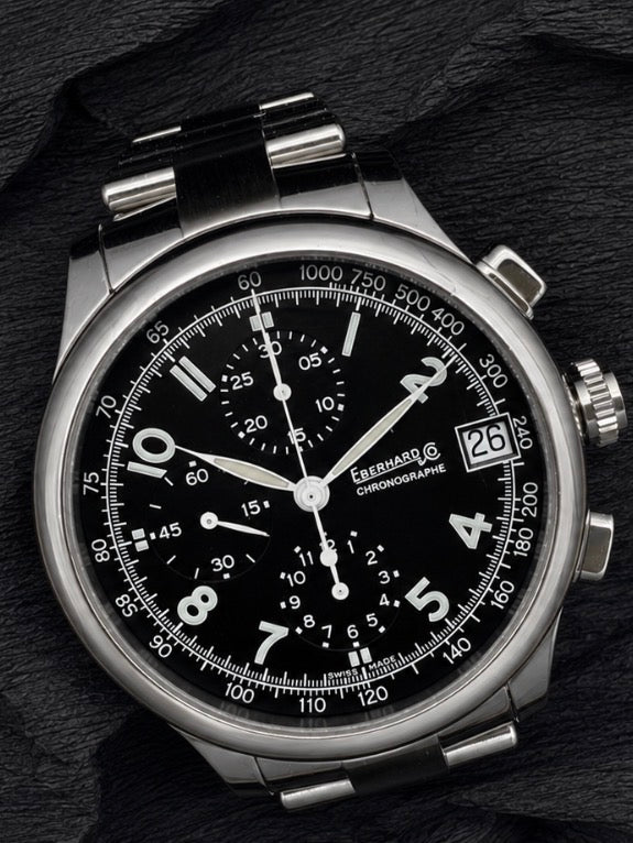 ORIGINAL EBERHARD CO TRAVERSETOLO CHRONOGRAPH AUTOMATIK GLASBODEN FULL SET B&P