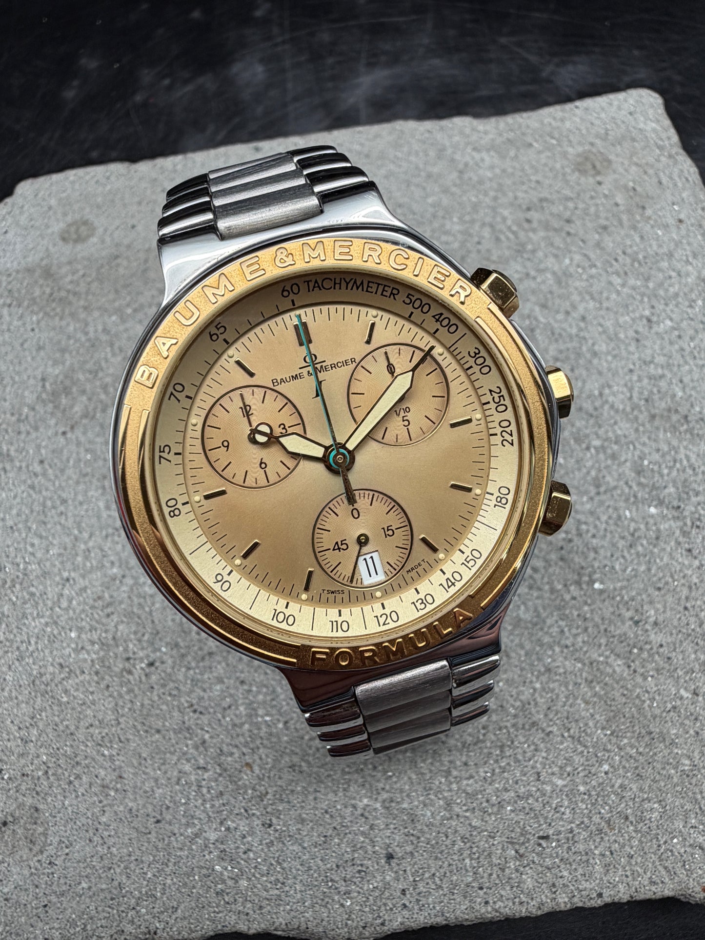 ORIGINAL BAUME & MERCIER FORMULA STAHL / GOLD CHRONOGRAPH MV04FO11 DATUM TACHY