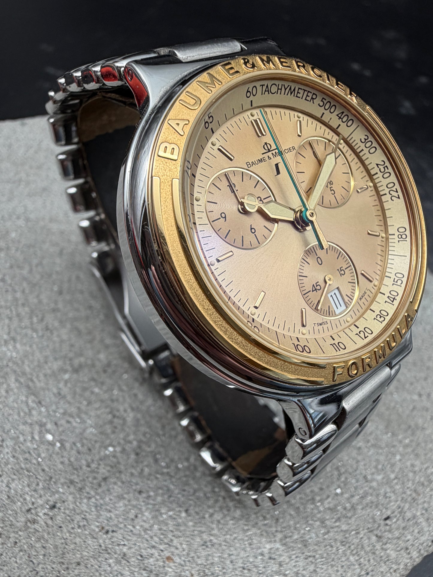 ORIGINAL BAUME & MERCIER FORMULA STAHL / GOLD CHRONOGRAPH MV04FO11 DATUM TACHY
