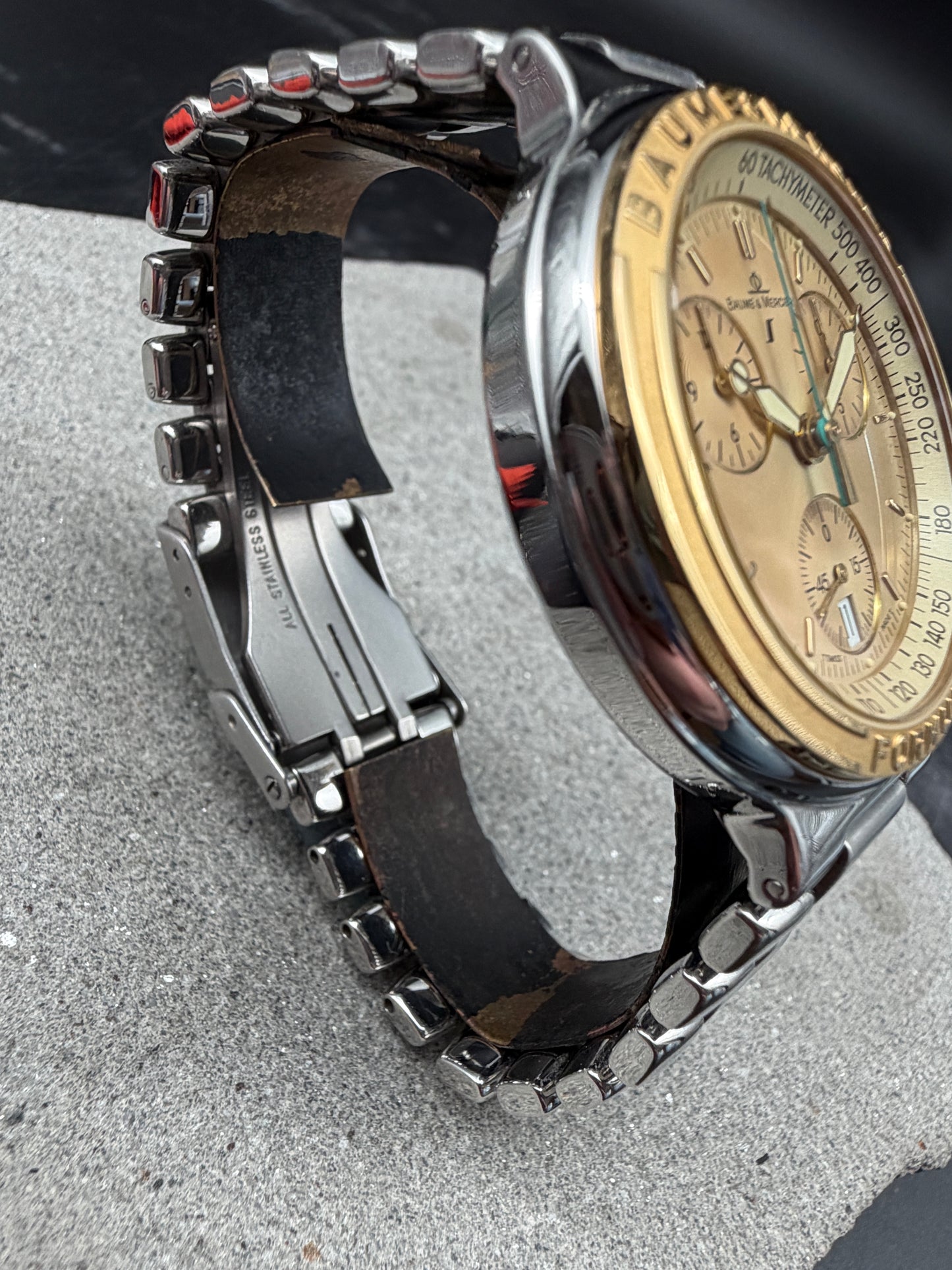 ORIGINAL BAUME & MERCIER FORMULA STAHL / GOLD CHRONOGRAPH MV04FO11 DATUM TACHY