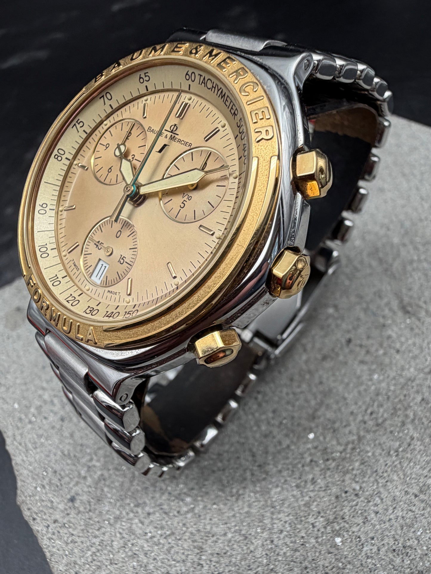 ORIGINAL BAUME & MERCIER FORMULA STAHL / GOLD CHRONOGRAPH MV04FO11 DATUM TACHY