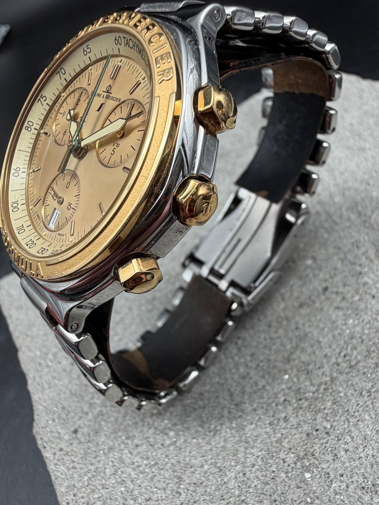 ORIGINAL BAUME & MERCIER FORMULA STAHL / GOLD CHRONOGRAPH MV04FO11 DATUM TACHY