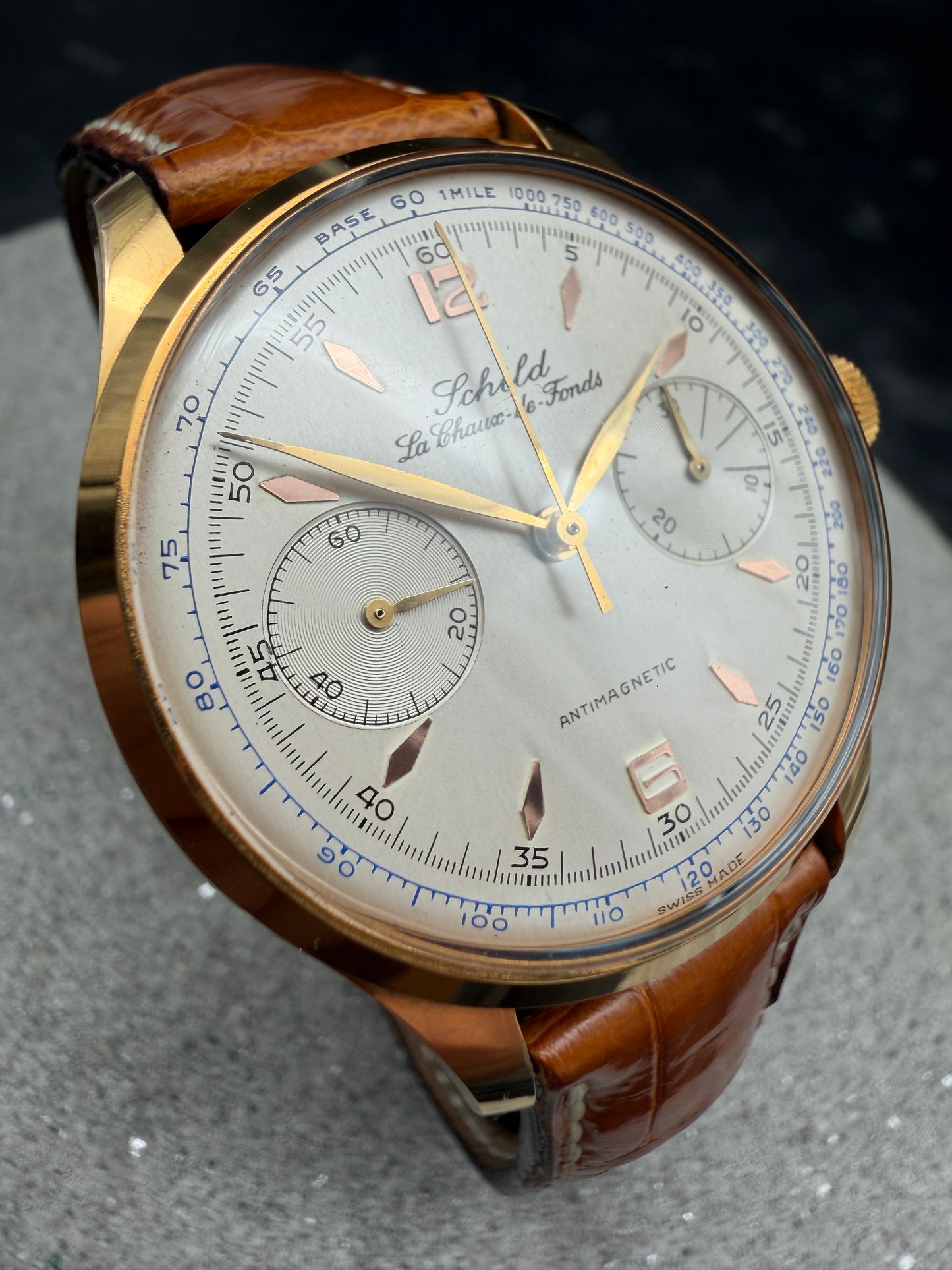 VINTAGE OTTO SCHILD LA CHAUX DE FONDS VENUS 188 HANDAUFZUG GOLD CHRONOGRAPH UHR