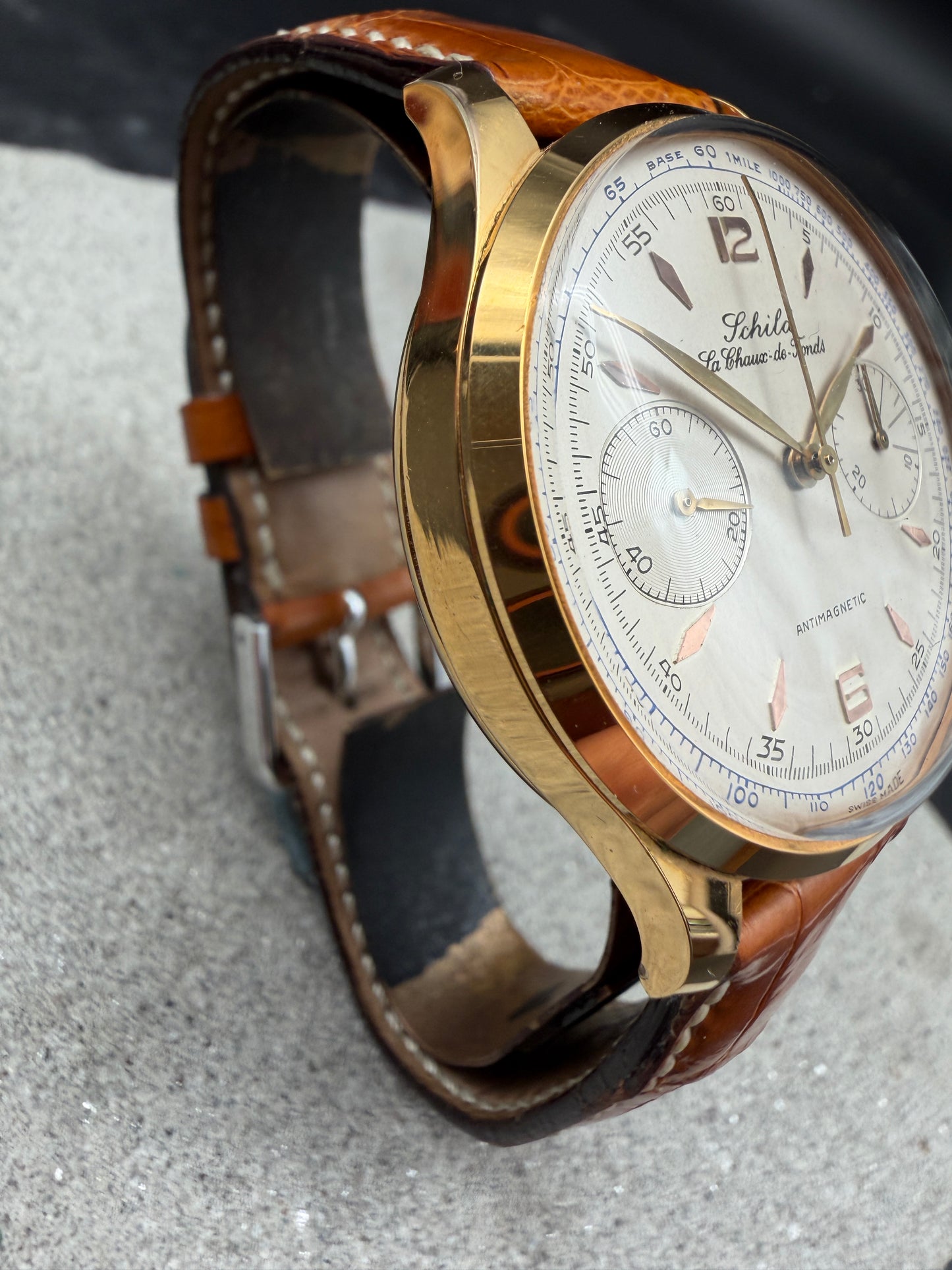 VINTAGE OTTO SCHILD LA CHAUX DE FONDS VENUS 188 HANDAUFZUG GOLD CHRONOGRAPH UHR