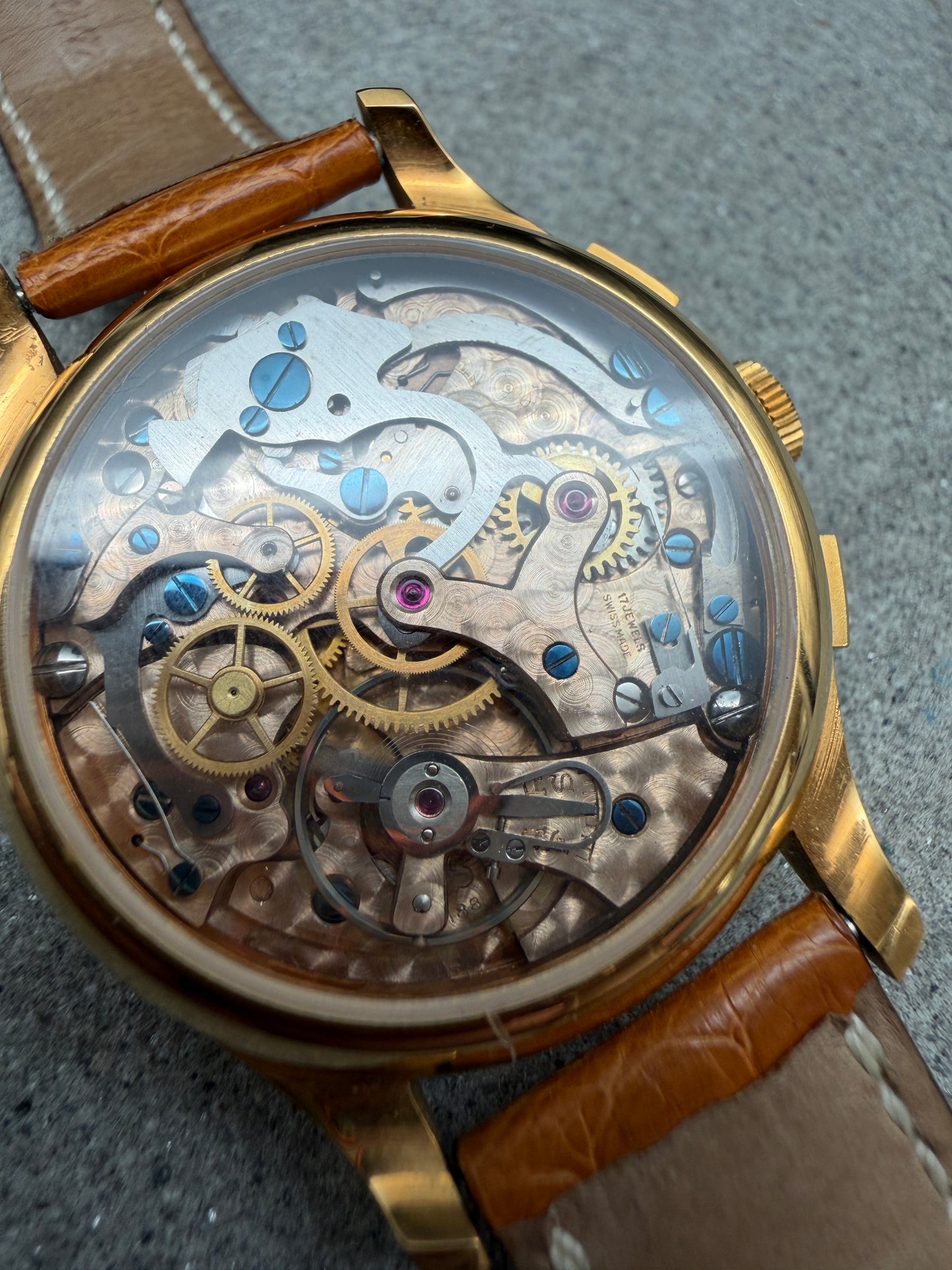 VINTAGE OTTO SCHILD LA CHAUX DE FONDS VENUS 188 HANDAUFZUG GOLD CHRONOGRAPH UHR