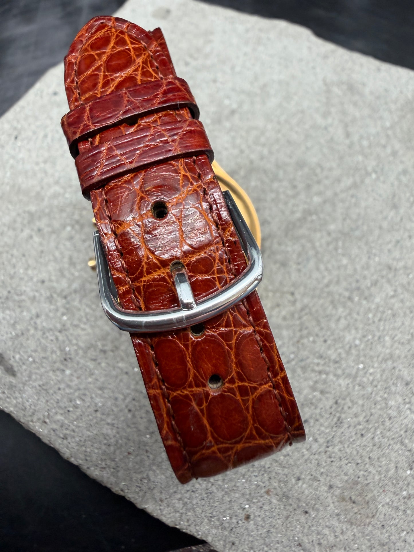 ORIGINAL DUBEY SCHALDENBRAND INDEX MOBILE GOLD CHRONOGRAPH HANDAUFZUG GLASBODEN