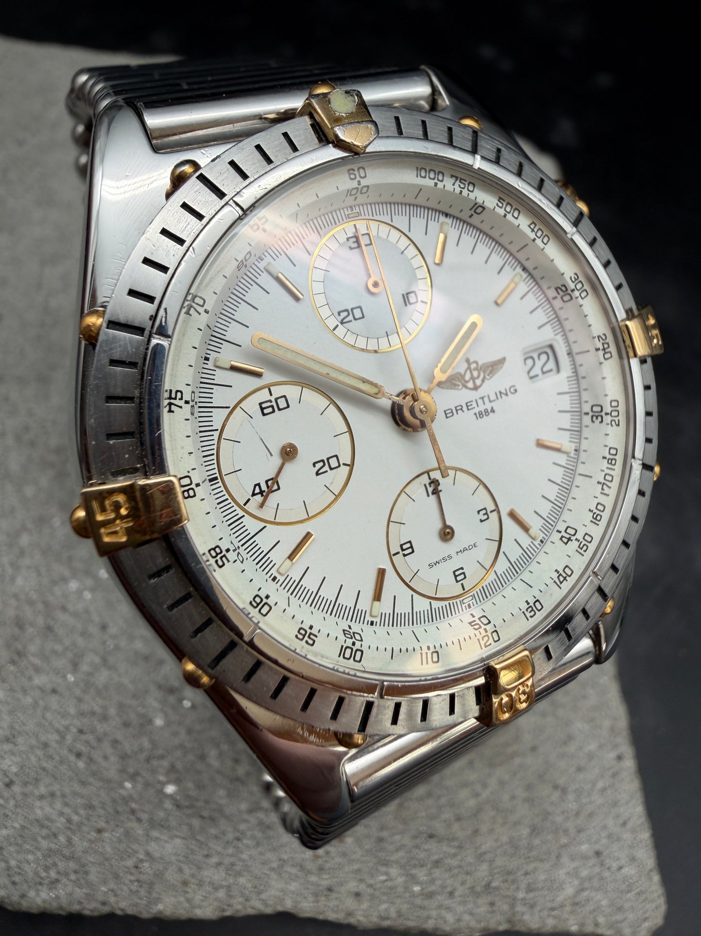 ORIGINAL BREITLING B13047 CHRONOMAT ALBINO WEIß STAHL / GOLD ROULEAUX 39mm UHR