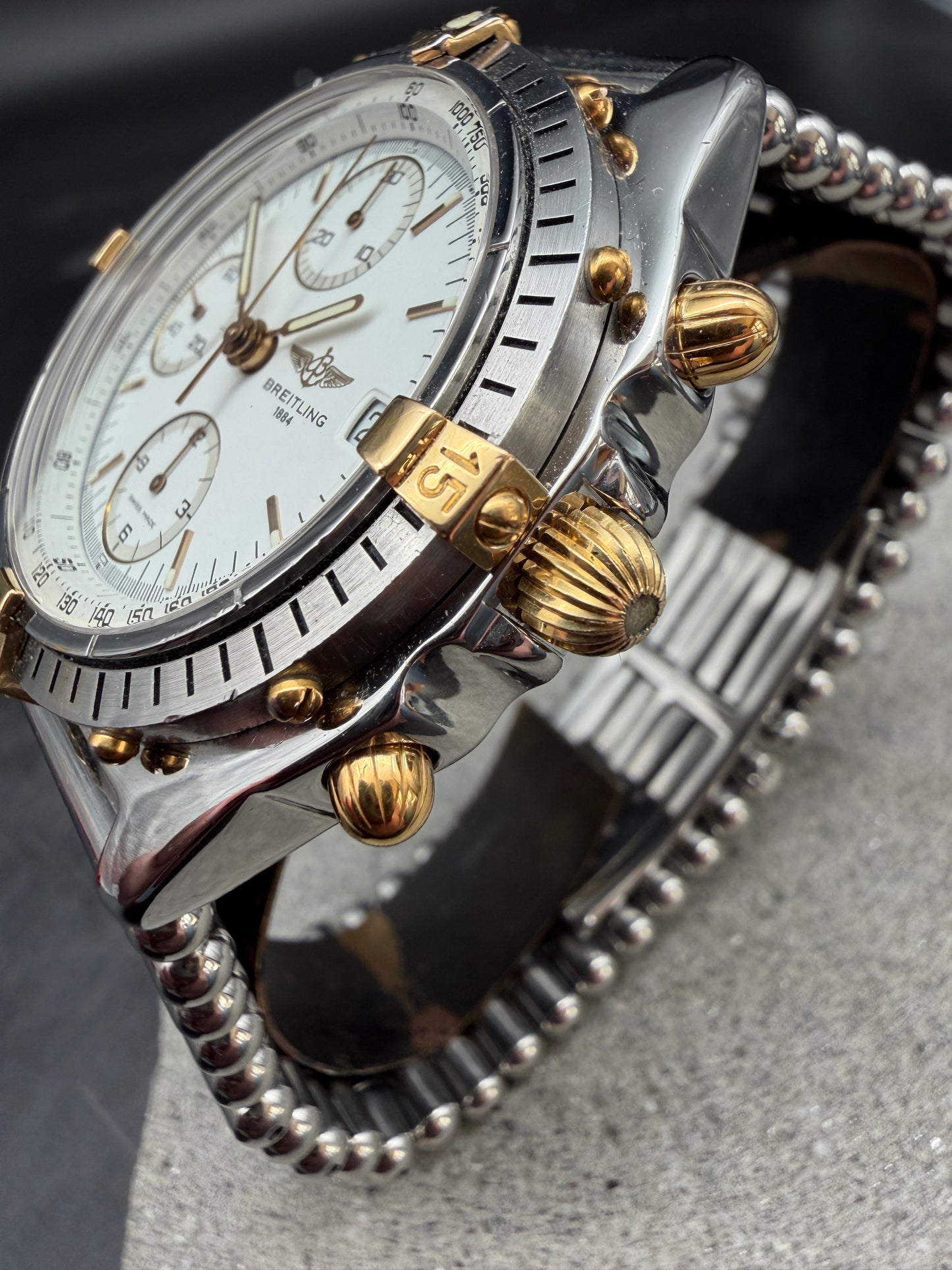 ORIGINAL BREITLING B13047 CHRONOMAT ALBINO WEIß STAHL / GOLD ROULEAUX 39mm UHR