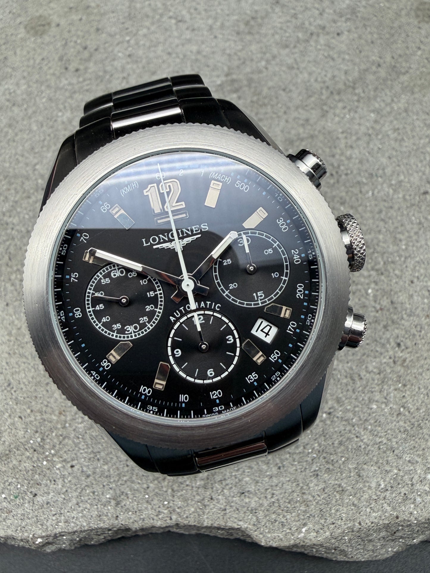 ORIGINAL LONGINES GRANDE VITESSE L3.635.4 AUTOMATIK CHRONOGRAPH GLASBODEN STAHL