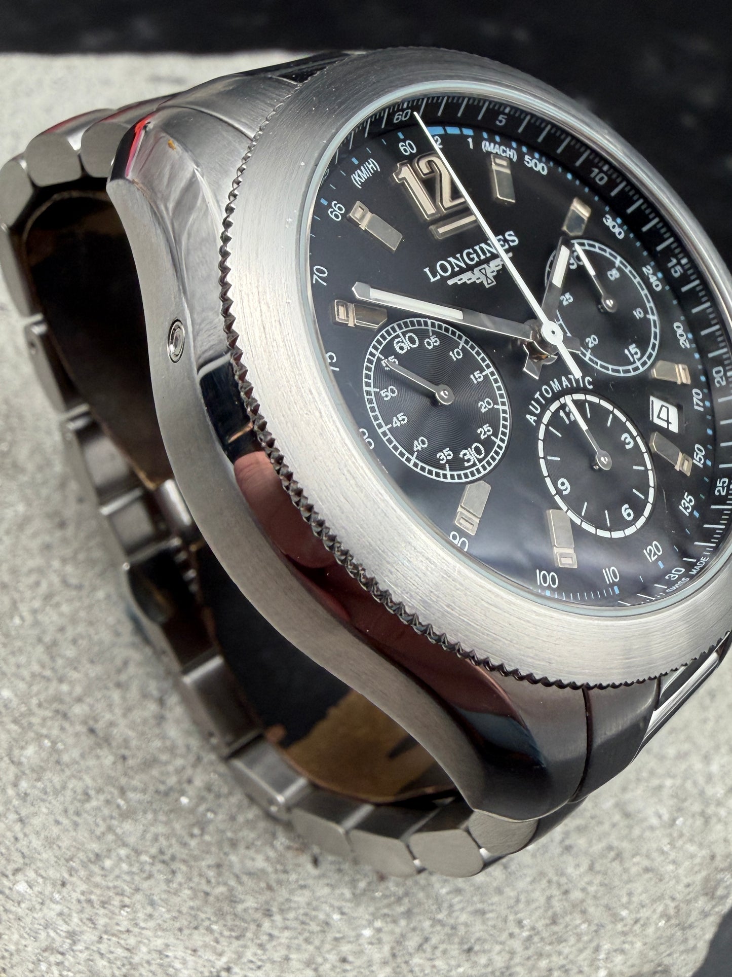ORIGINAL LONGINES GRANDE VITESSE L3.635.4 AUTOMATIK CHRONOGRAPH GLASBODEN STAHL