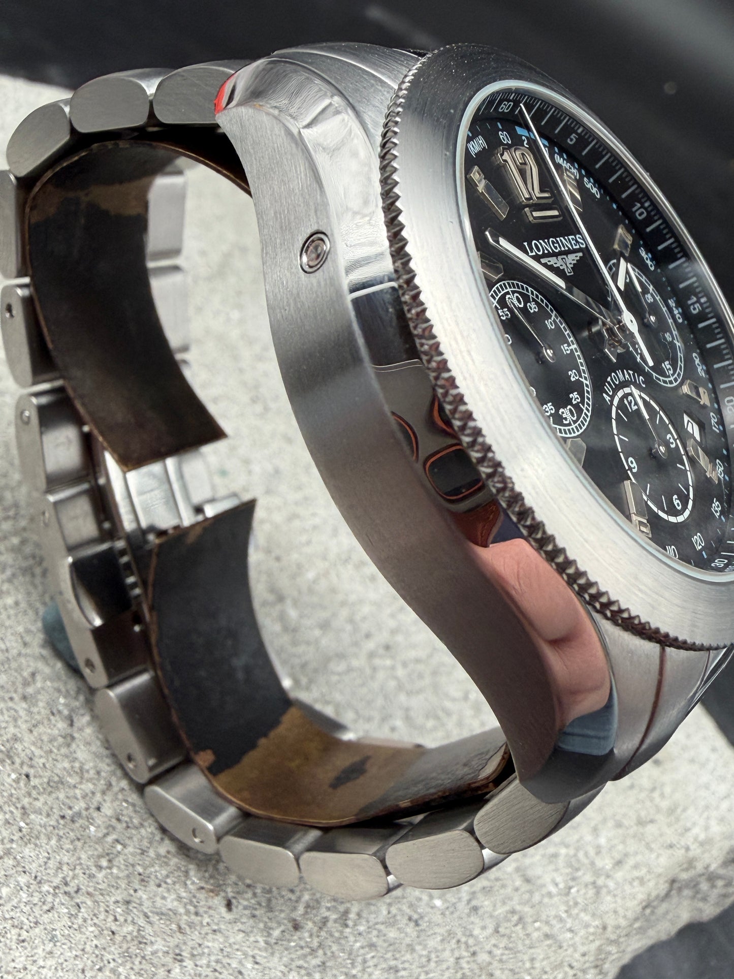 ORIGINAL LONGINES GRANDE VITESSE L3.635.4 AUTOMATIK CHRONOGRAPH GLASBODEN STAHL