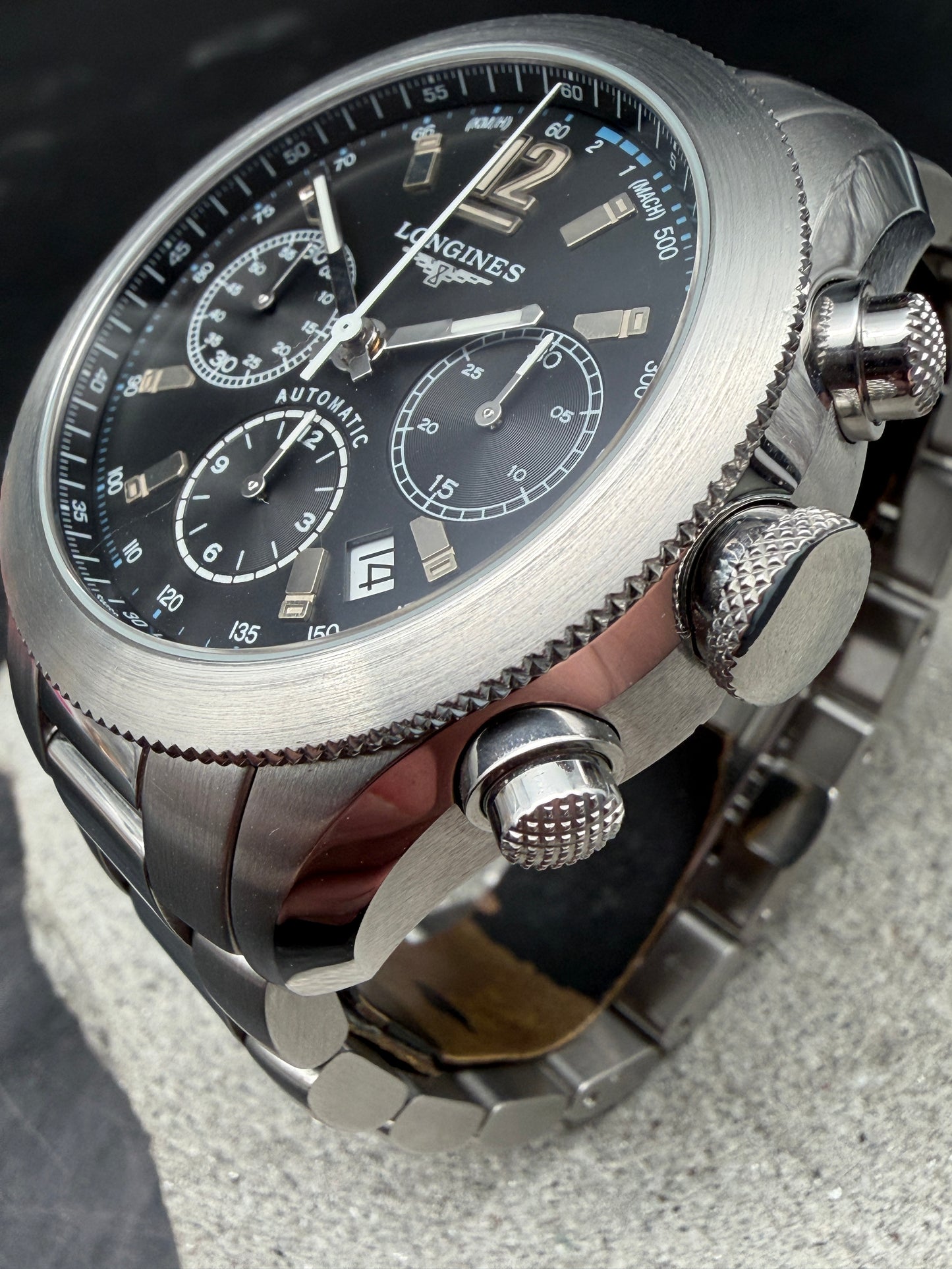 ORIGINAL LONGINES GRANDE VITESSE L3.635.4 AUTOMATIK CHRONOGRAPH GLASBODEN STAHL