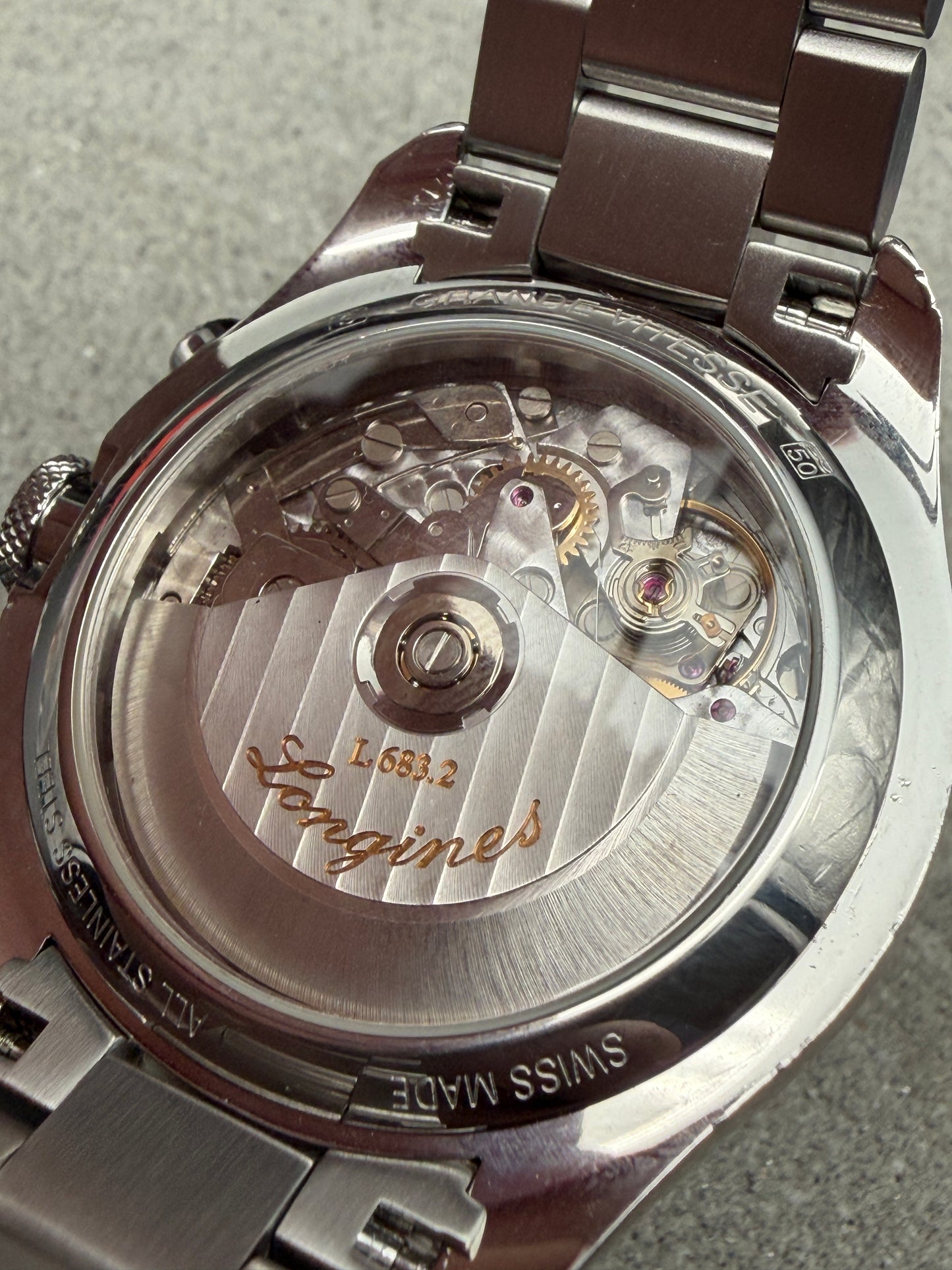 ORIGINAL LONGINES GRANDE VITESSE L3.635.4 AUTOMATIK CHRONOGRAPH GLASBODEN STAHL