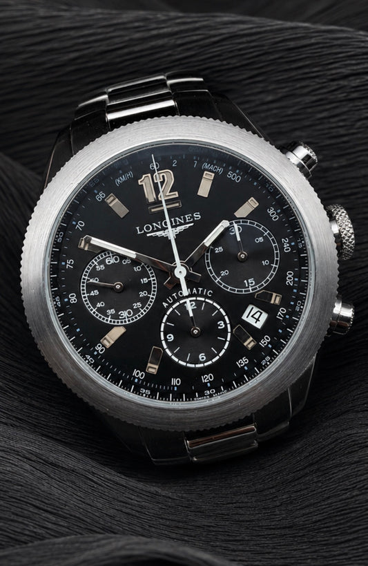 ORIGINAL LONGINES GRANDE VITESSE L3.635.4 AUTOMATIK CHRONOGRAPH GLASBODEN STAHL