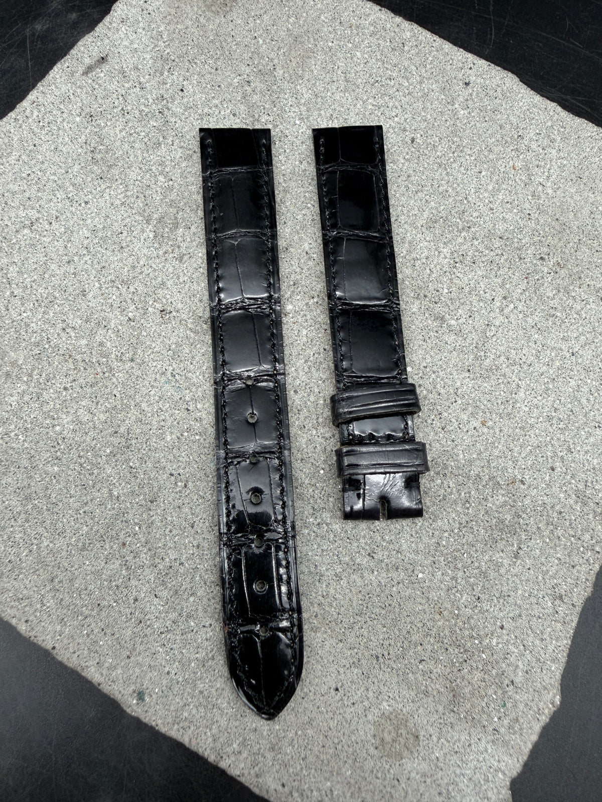#1502 ORIGINAL NEU BAUME MERCIER SCHWARZ 15mm LEDER LEDERBAND BAND ALLIGATOR