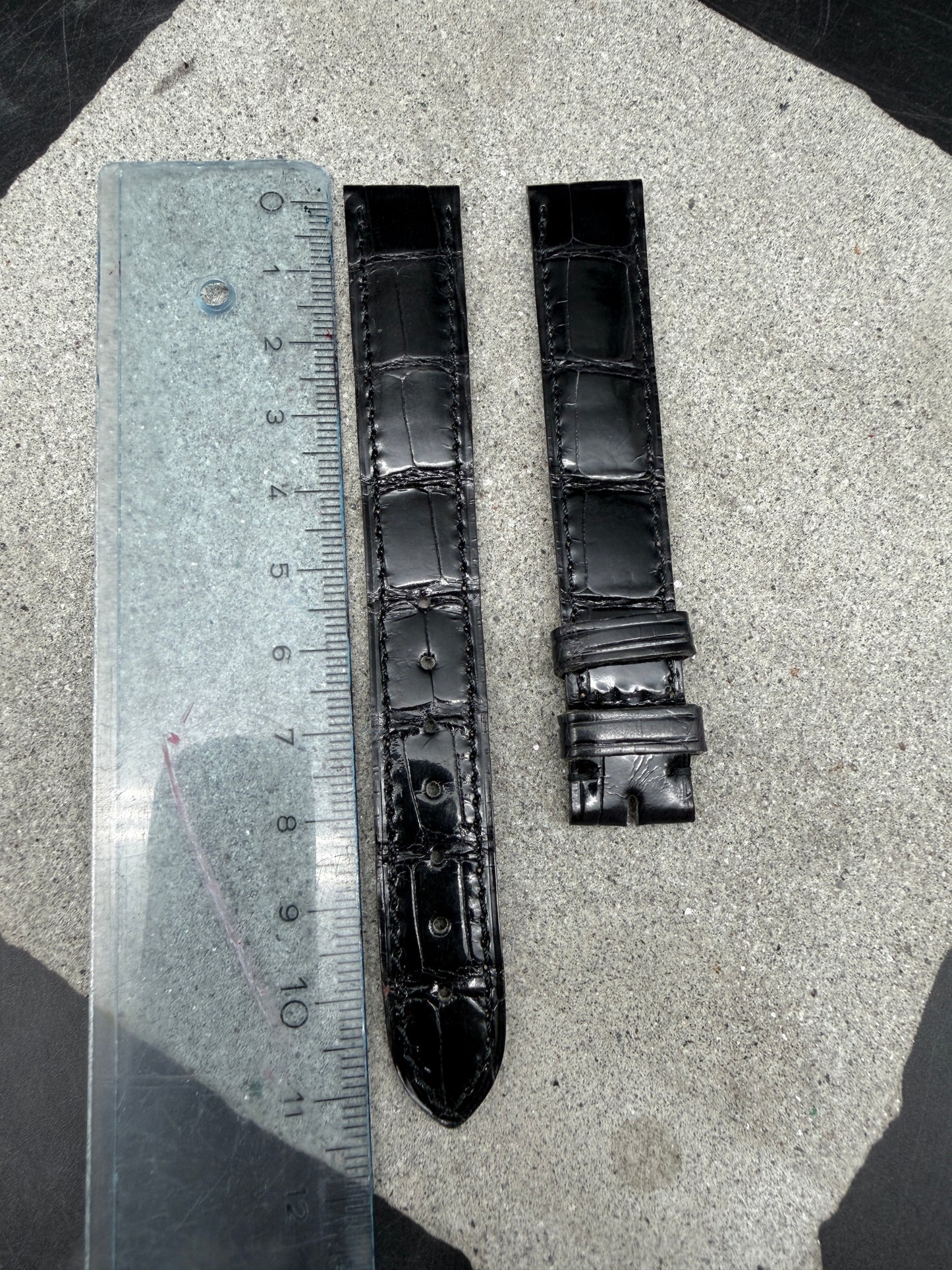 #1502 ORIGINAL NEU BAUME MERCIER SCHWARZ 15mm LEDER LEDERBAND BAND ALLIGATOR