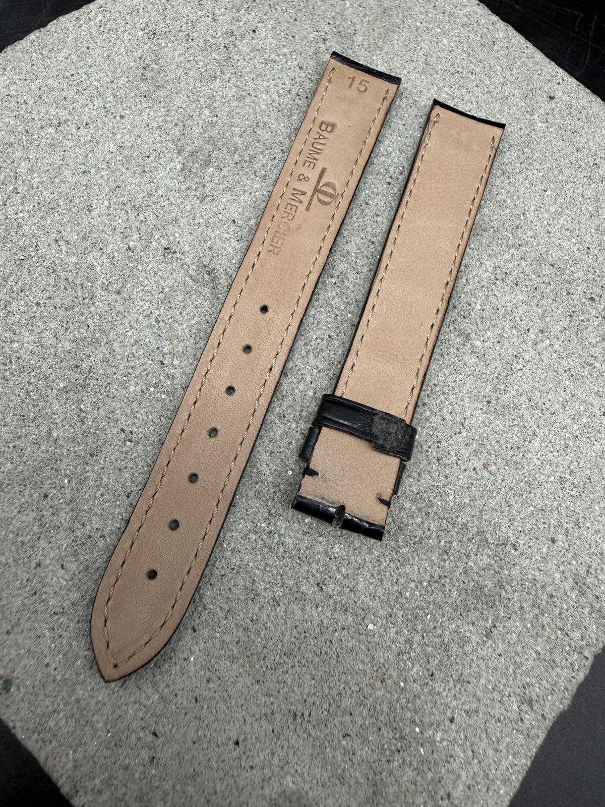 #1502 ORIGINAL NEU BAUME MERCIER SCHWARZ 15mm LEDER LEDERBAND BAND ALLIGATOR