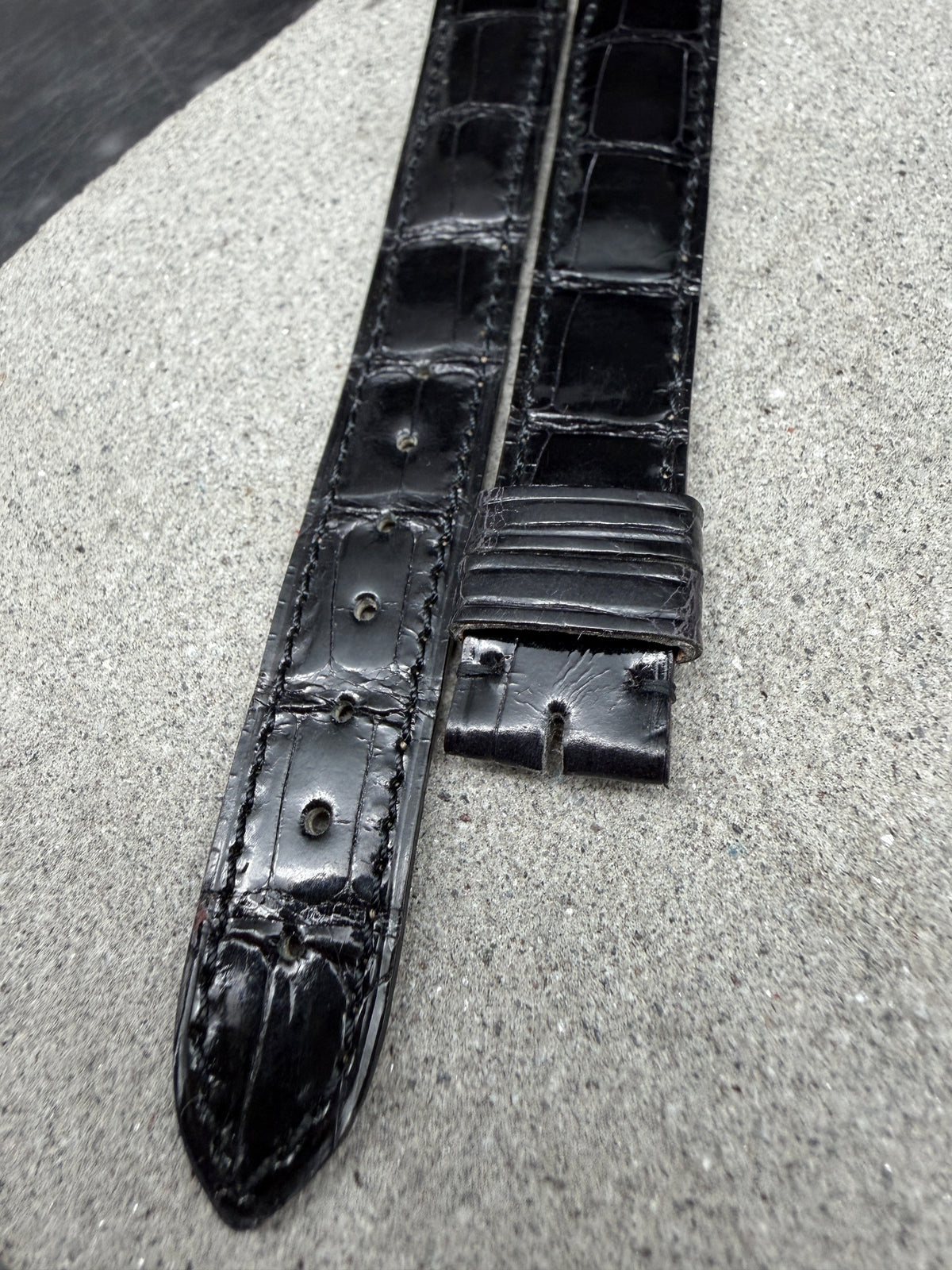 #1502 ORIGINAL NEU BAUME MERCIER SCHWARZ 15mm LEDER LEDERBAND BAND ALLIGATOR