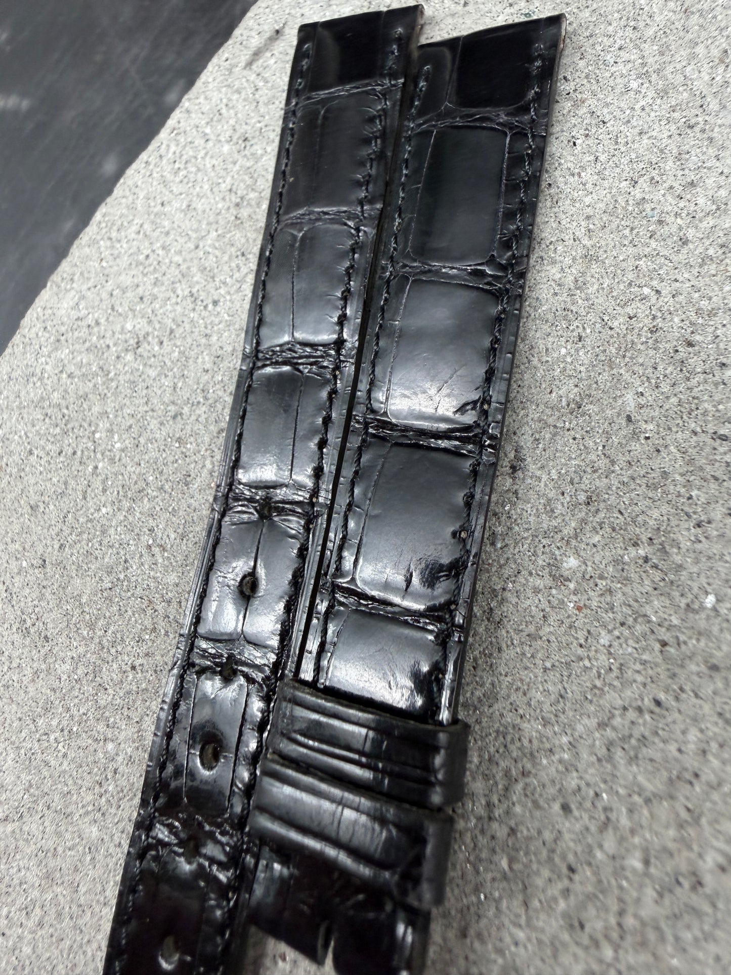 #1502 ORIGINAL NEU BAUME MERCIER SCHWARZ 15mm LEDER LEDERBAND BAND ALLIGATOR