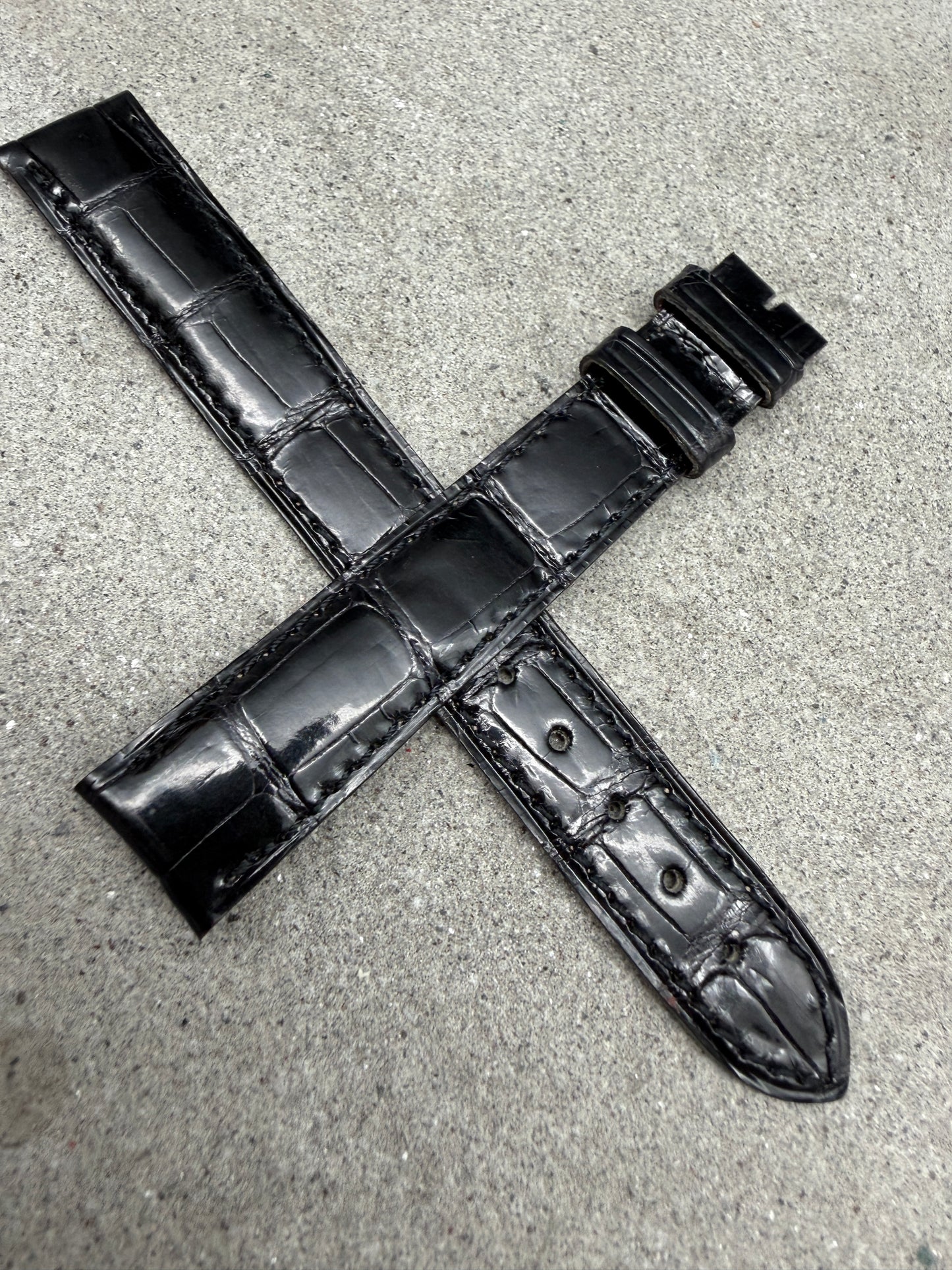 #1502 ORIGINAL NEU BAUME MERCIER SCHWARZ 15mm LEDER LEDERBAND BAND ALLIGATOR