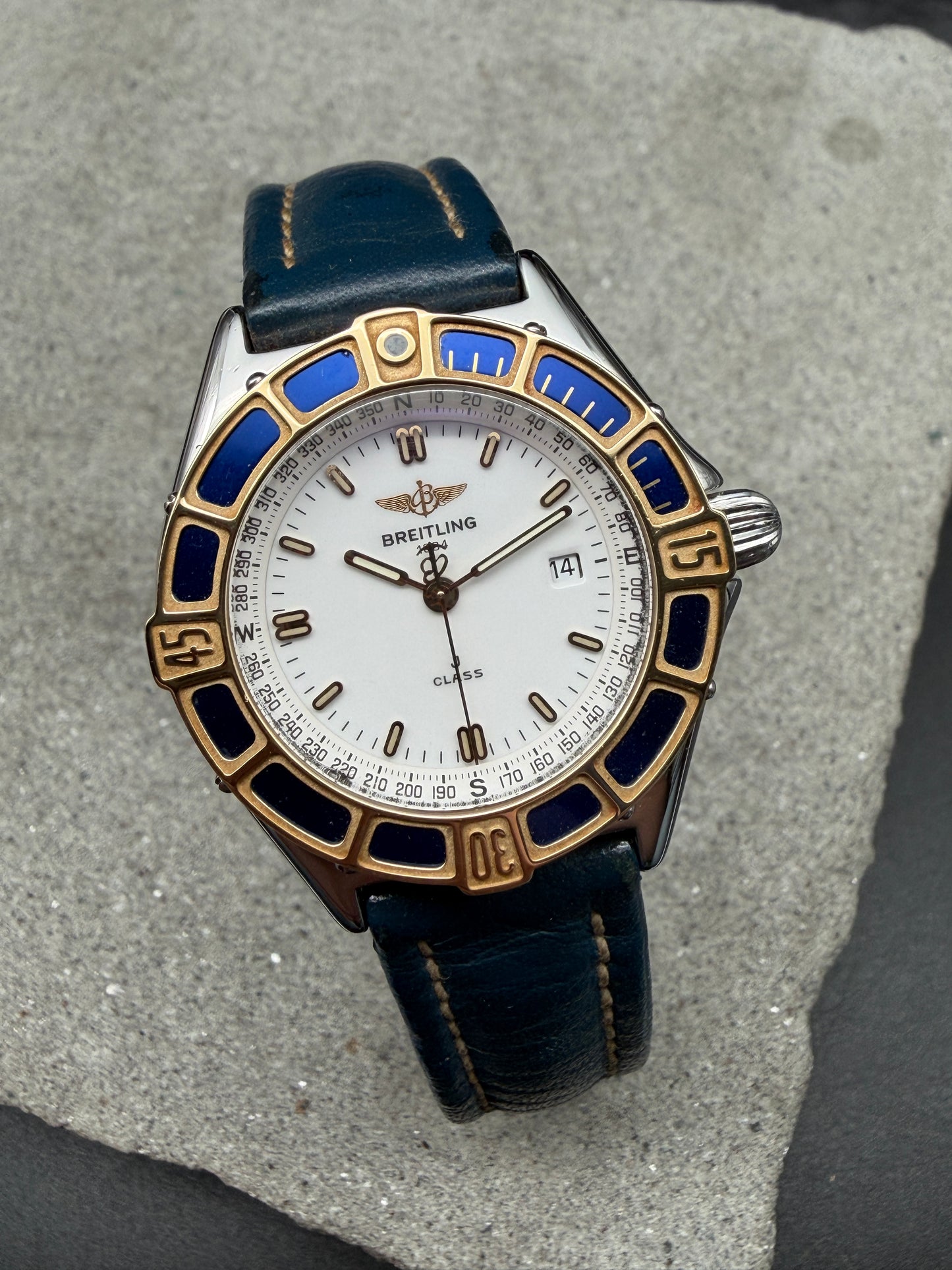 ORIGINAL BREITLING J-CLASS D52063 STAHL / GOLD DAMENUHR WHITE BLUE LUXUS LADY