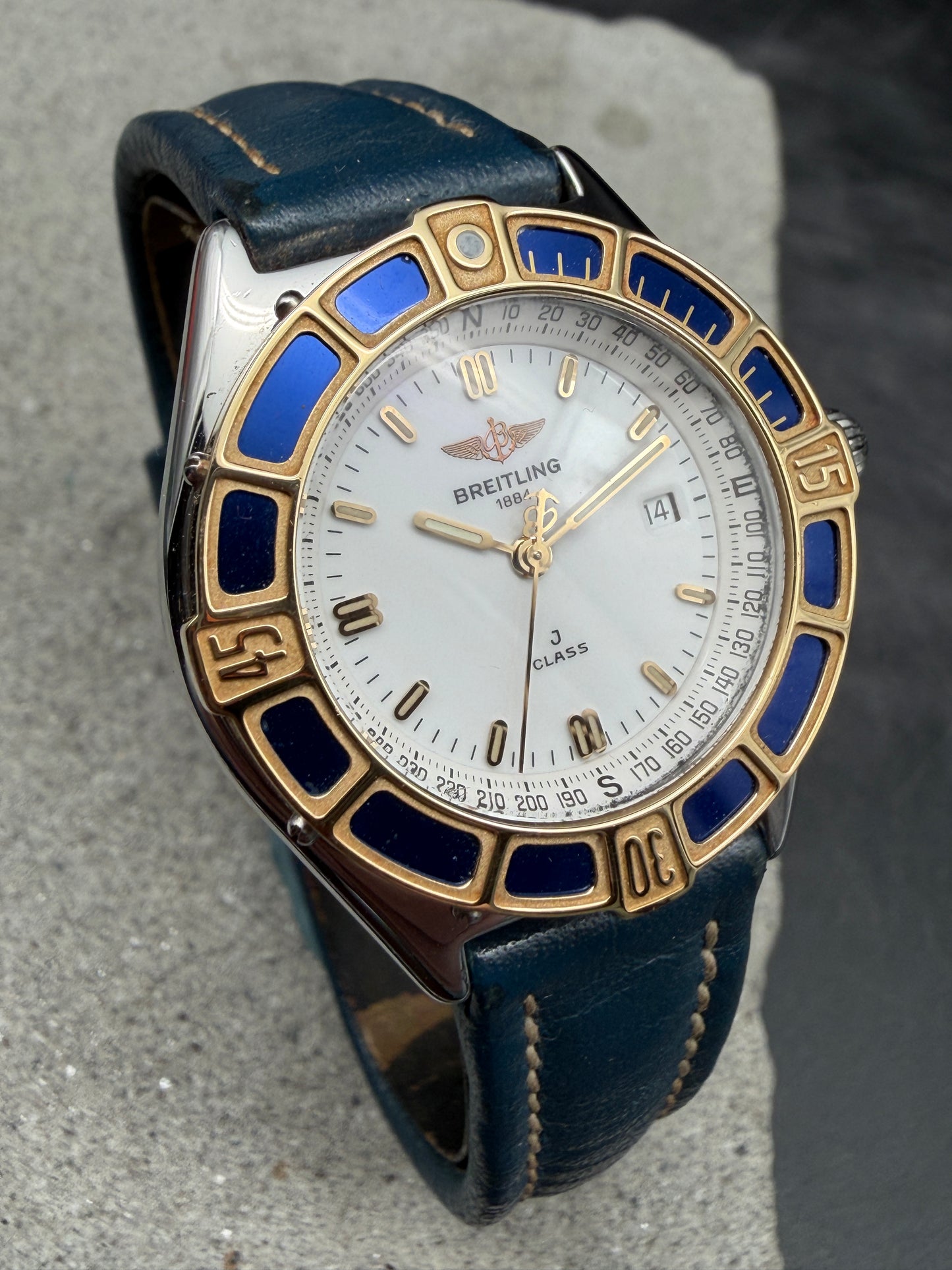 ORIGINAL BREITLING J-CLASS D52063 STAHL / GOLD DAMENUHR WHITE BLUE LUXUS LADY