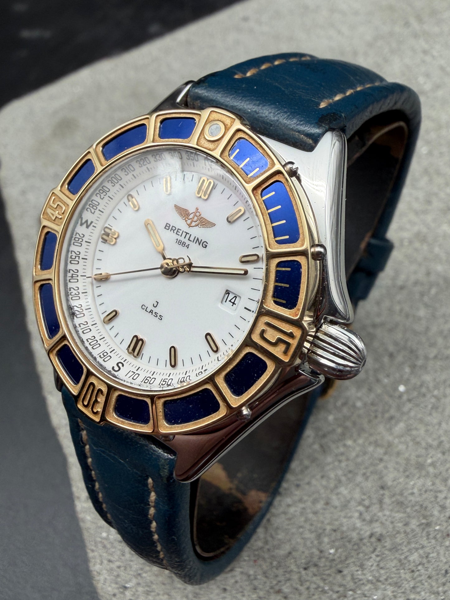 ORIGINAL BREITLING J-CLASS D52063 STAHL / GOLD DAMENUHR WHITE BLUE LUXUS LADY
