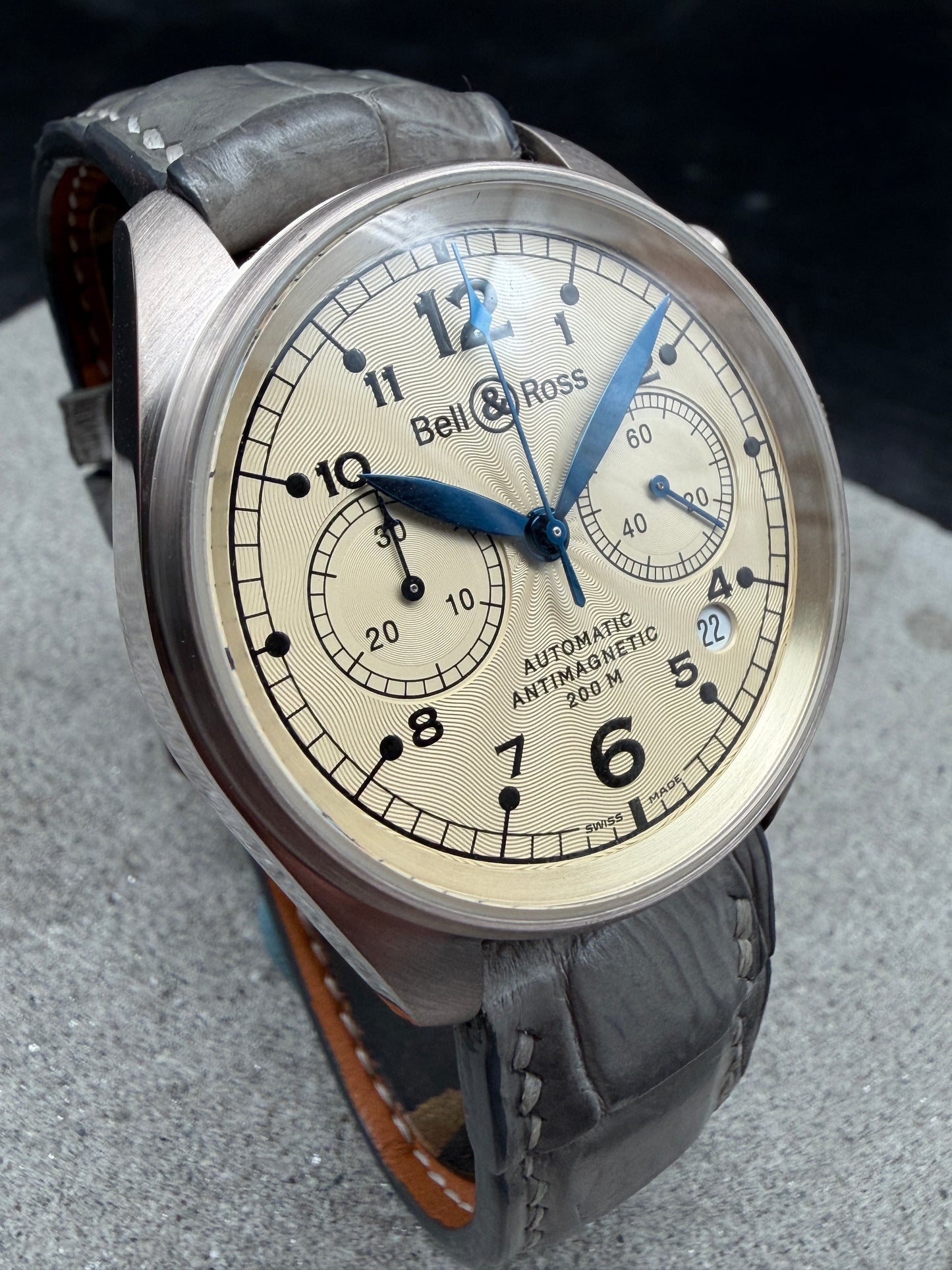 ORIGINAL BELL & ROSS 18K / 750 WEIßGOLD "GREY GOLD" VINTAGE 126 CHRONOGRAPH B&P