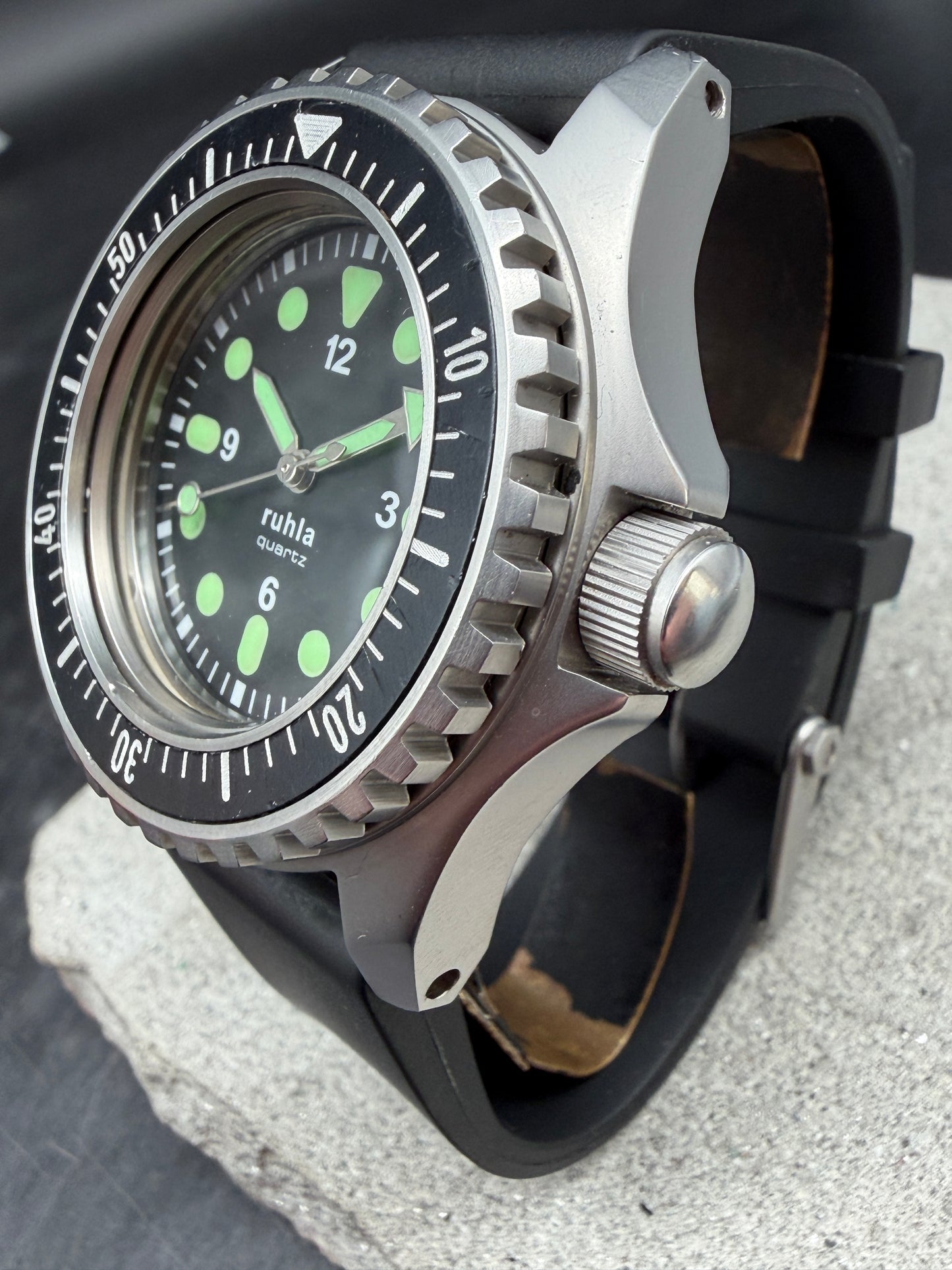 ORIGINAL RUHLA QUARTZ TAUCHERUHR NVA KSK -18 KAMPFTAUCHER MARINETAUCHER 44mm UHR