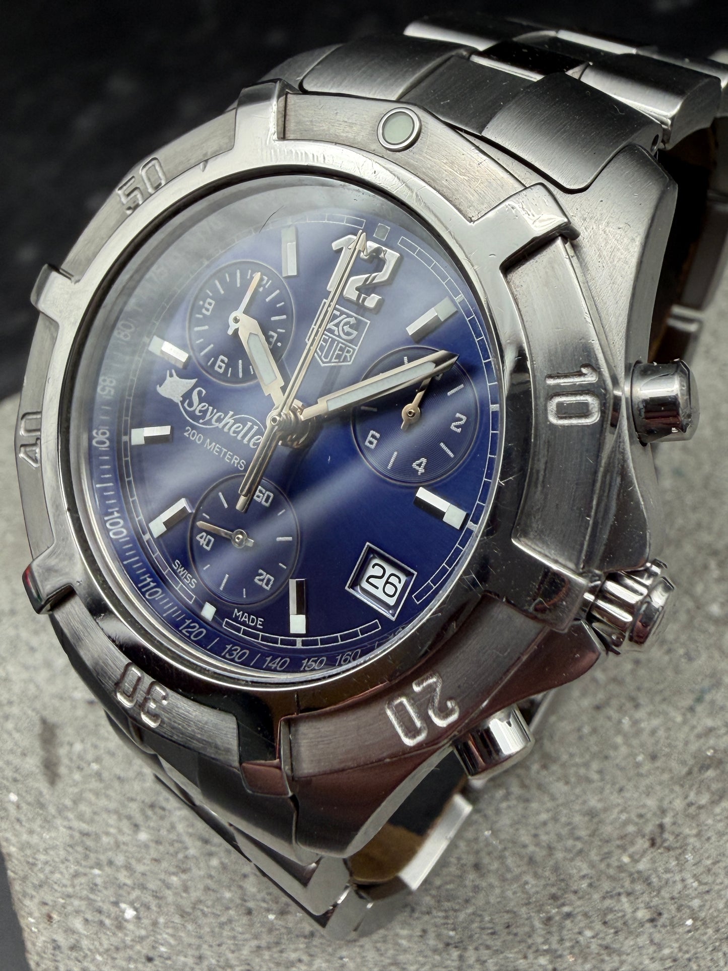 ORIGINAL TAG HEUER CN111D 200 METERS CHRONOGRAPH SEYCHELLES PURPLE DIAL 1/10 SEC